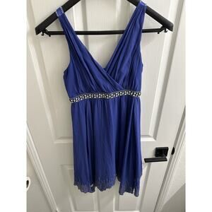 Grace Class Dress Below Knee Sleeveless Cashew real Silk blue size small-USED